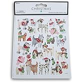 Christmas Dogs and Puppies Stickers - Glitter Adhesive Decals for Crafts & Scrapbooks - 52 Pieces