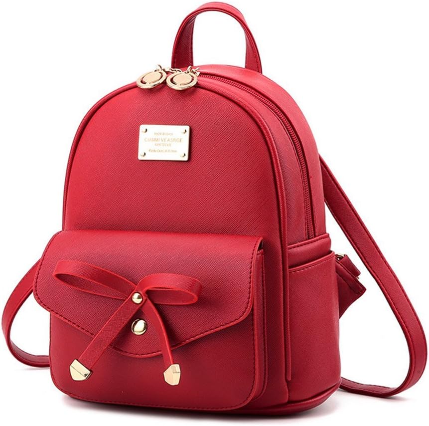 Women Vintage Backpack Handbags, Faux Leather Casual Daypack Travel Rucksack, Small School Bag for Teenage Girls (Red)