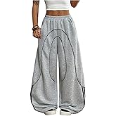 SweatyRocks Women's Wide Leg Baggy Sweatpants High Waisted Low Rise Lounge Joggers Sweat Pants with Pockets