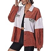 BerryGo 2021 New Women's Oversized Leopard Vintage Denim Jacket Long Sleeve Button Down Boyfriend Jean Jacket