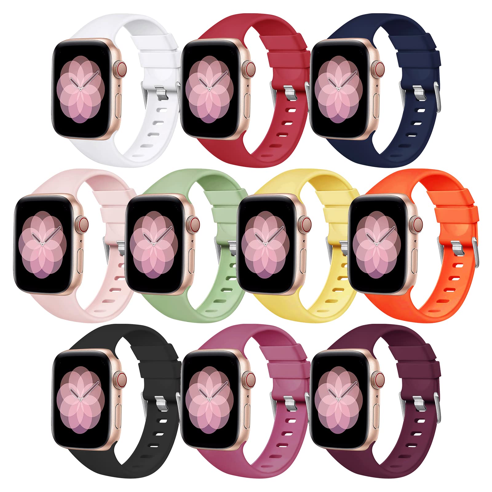 SEANTUA Compatible with Apple Watch Strap 45mm 41mm 44mm 40mm 42mm 38mm, 10 Pack Sport Silicone Straps for iWatch Series 7 6 5 4 3 2 1 SE, Women Men Wristband (38mm/40mm/41mm)