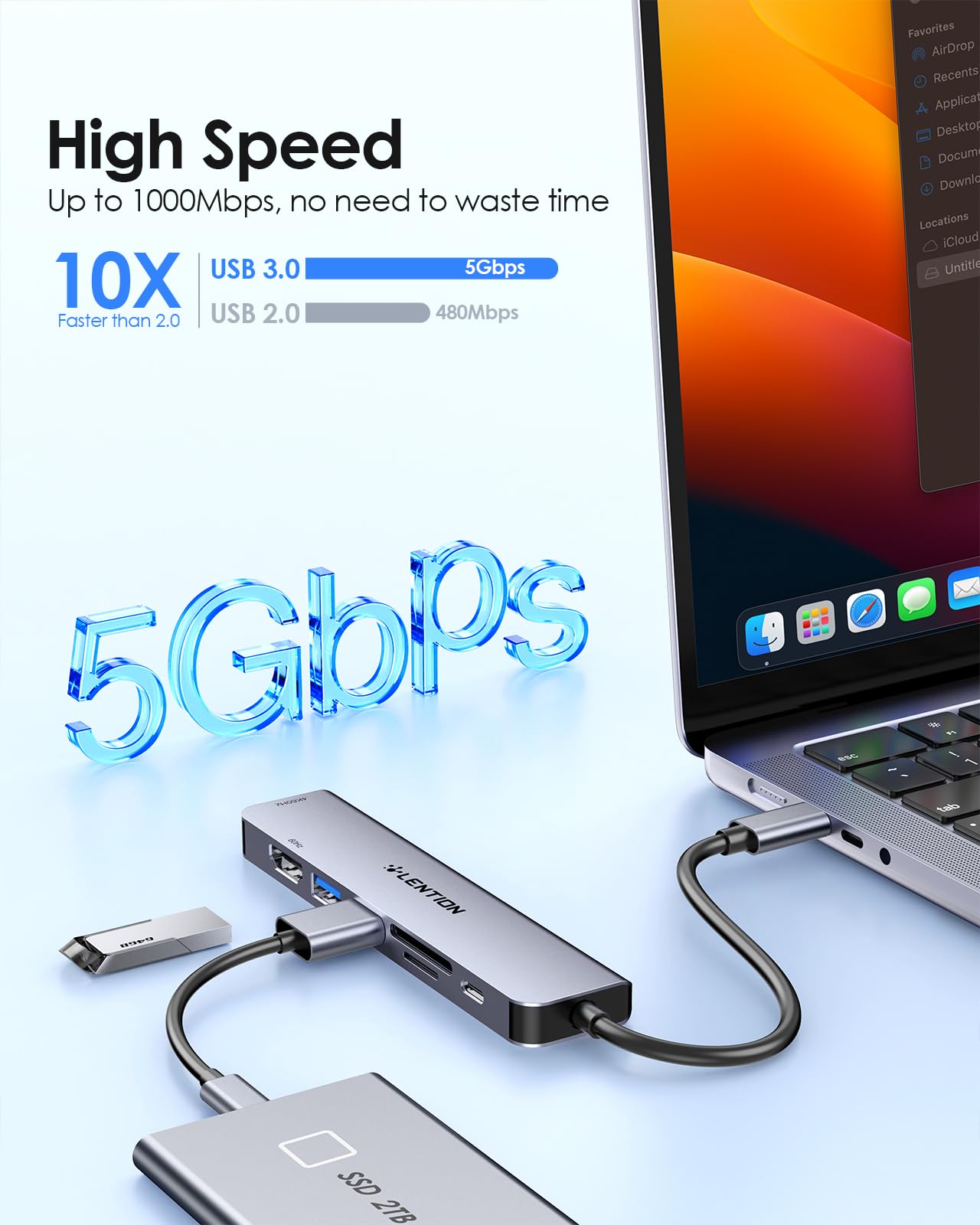 LENTION Laptop USB C Docking Station, Multiport with Dual Monitor HDMI 4K@60Hz, PD 100W, 5Gbps USB-A*2 Ports, SD/Micro Card Reader for MacBook Pro, MacBook Air, Dell and More(CE45, Space Gray