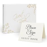 Only Zest Wedding Guest Book, 100 Pages - Half Lined, Gold Foil Hardcover | 9&times;7" Elegant Sign-In Photo Guest book with Table Sign for Wedding Reception, Bridal Party &amp; Baby Shower, White