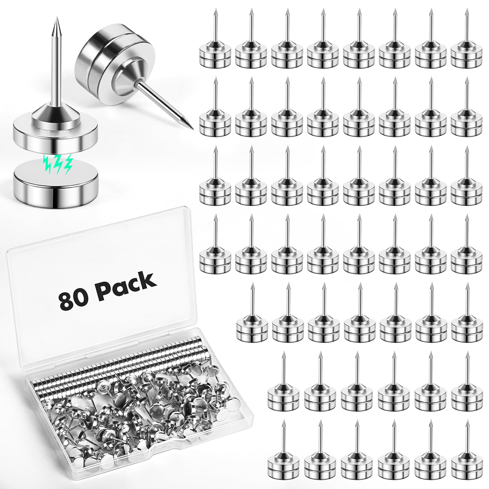 Photo 1 of GOOLADA 80 Sets Magnet Push Pins, Magnetic Push Pins Backs, Push Pin Maps, Chinches para Pared, Decorative Stick Pins, Magnetic Thumb Tacks for Wall, Hang Board, Cork Board Accessories
