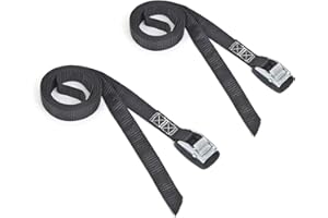 PowerTye MFG Lashing Straps with Cam Buckle - 1 inch x 8ft Tie-Down Straps with Protective Rubber Pad - Made in USA - For Motorcycles, Truck beds, Coolers and Small Cargo - 200 lb. WLL, Black (2-pack)