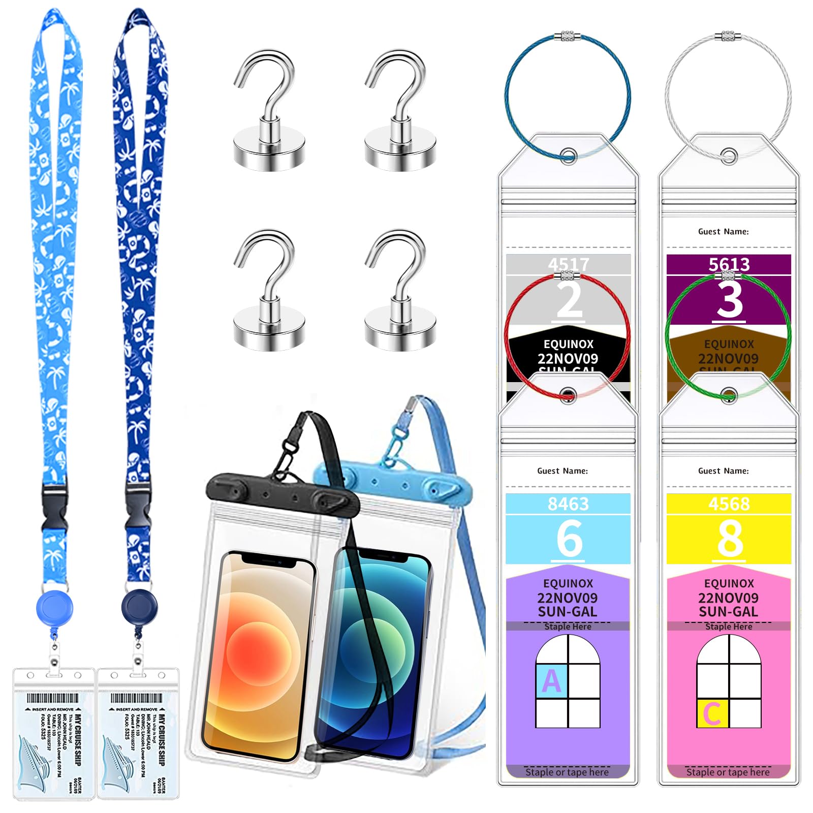 Photo 1 of 12 Pcs Royal Caribbean Cruise Essentials Kit Include Retractable Cruise Lanyards for Ship Card, Luggage Tags Holder, Waterproof Phone Pouch, Magnetic Hook for Royal Caribbean & Celebrity Cruise Lines