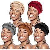 DRESHOW African Women Turban Caps Beanie Twist Headscarf Pre-Tied Double Twisted Braids Headwraps for Women Chemo Cancer Cap