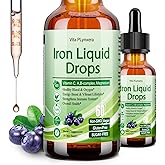 Liquid Iron Supplement for Women Men & Kids, Vegan Iron Drops with Vitamin C D, B12, B-Complex, High Potency Liquid with Multivitamin for Anemia, Energy Support, Blood, Magnesium Gentle