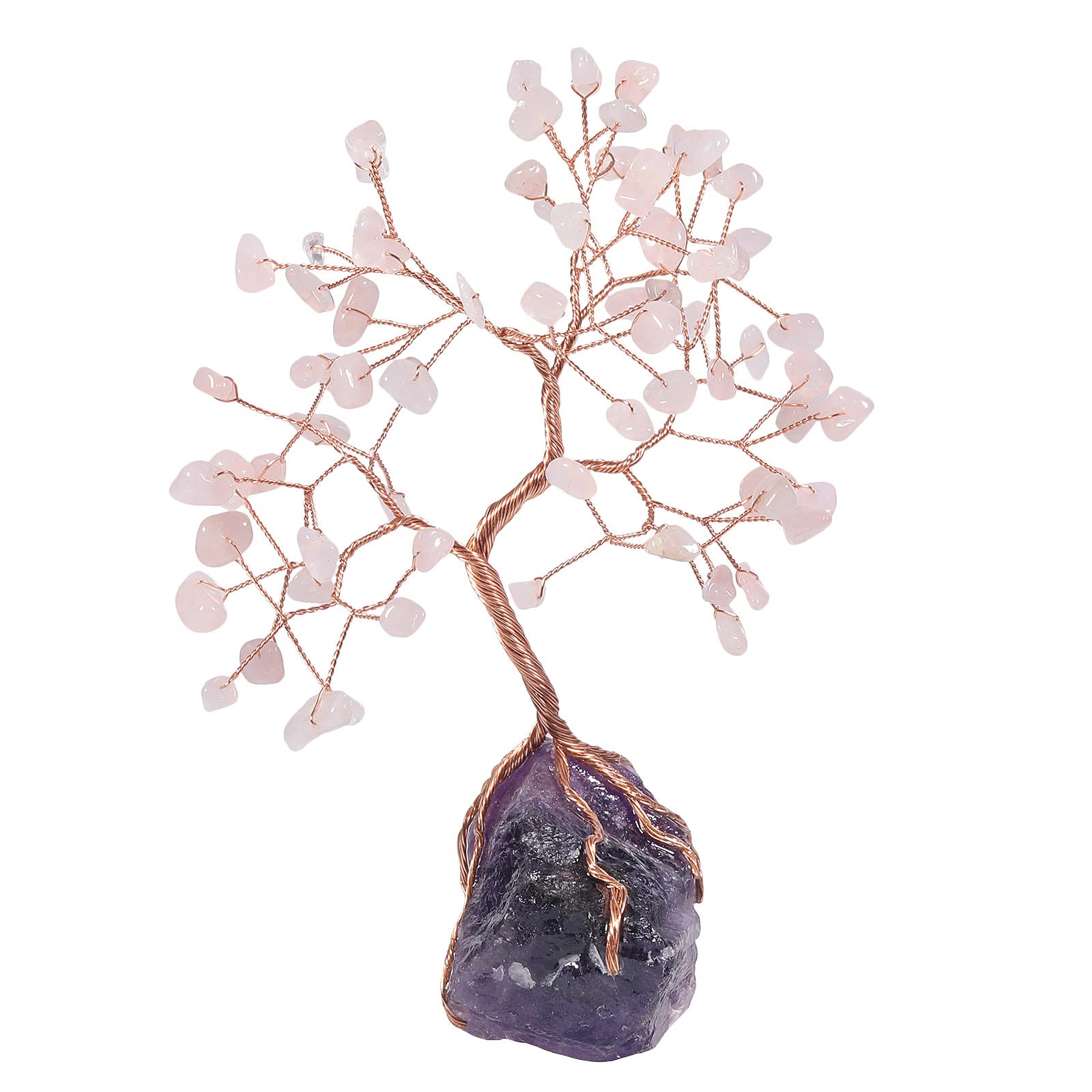 mookaitedecor Rose Quartz Crystal Money Tree with Amethyst Raw Stone Base Good Luck Crystal Gifts, Reiki Healing Crystal Bonsai Tree Rose Quartz Tree of Life Feng Shui Ornaments for Home Office Decor