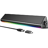 LENRUE Computer Speakers for Desktop,PC Speakers with Bluetooth,USB Wired Computer Speakers for PC Desktop Laptop Monitors,Gaming Speakers with Light and Dual Touch Tech (Type-C Adapter Included)