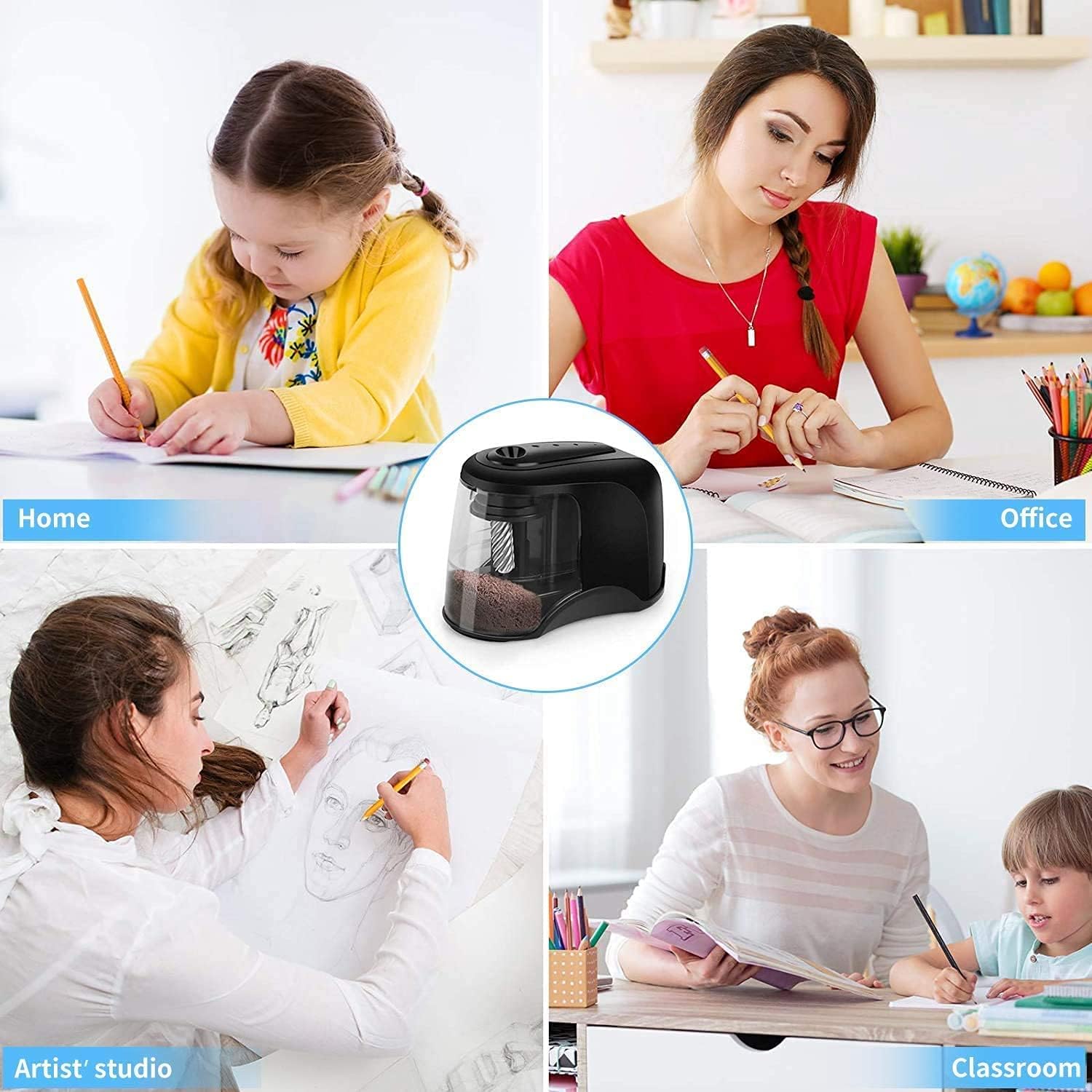 Electric Pencil Sharpener, Heavy-Duty Helical Blade to Fast Sharpen, Pencil Sharpeners for USB/Battery Operated, Suitable for No.2/Colored Pencils(6-8mm)/Classroom/Home/Office - Black : Office Products