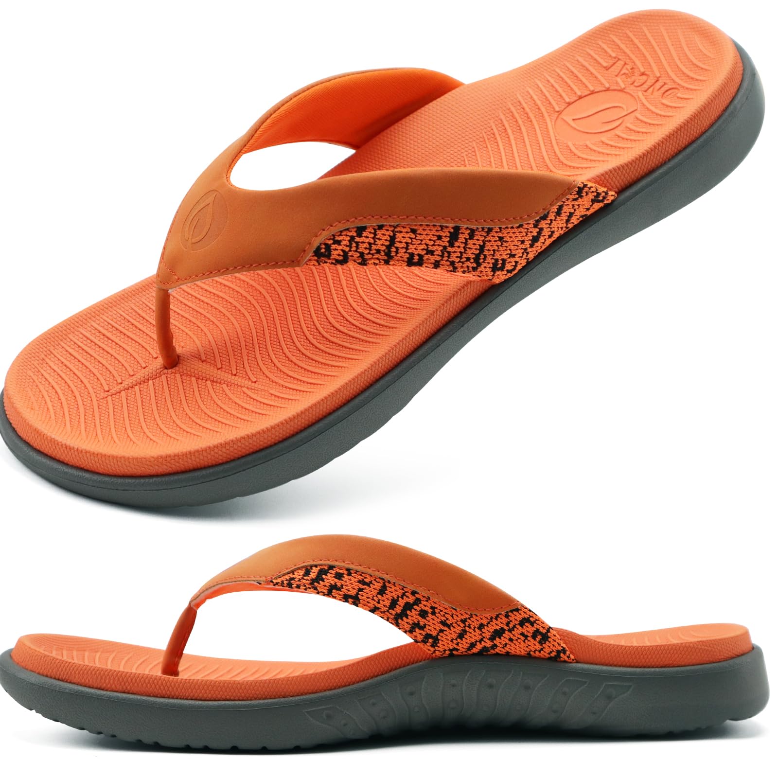 Photo 1 of ONCAI Sandals for Men, Comfort Orthotic Plantar Fasciitis Beach Sport Athletic Soft Flip Flops with Yoga Foam Arch Support Orange/Grey Size 9.5