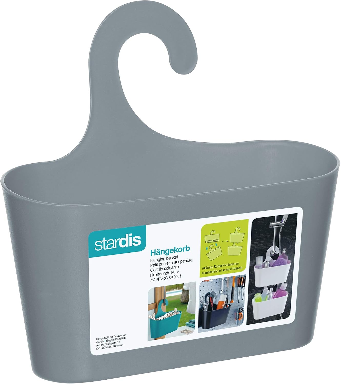 stardis Shower Basket Blue with Hooks for Hanging Shower Shelf Bathroom Utensilo Hanging Shelf, Steel Blue, Mittel