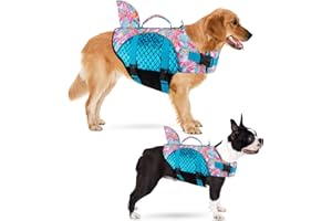 SlowTon Dog Life Jacket, Shark-Shaped Dog Life Vest with High Buoyancy and Tear-Resistant Rescue Handle, Suitable for Small, Medium and Large Dogs for Swimming, Boating, Pool(Blue XL)
