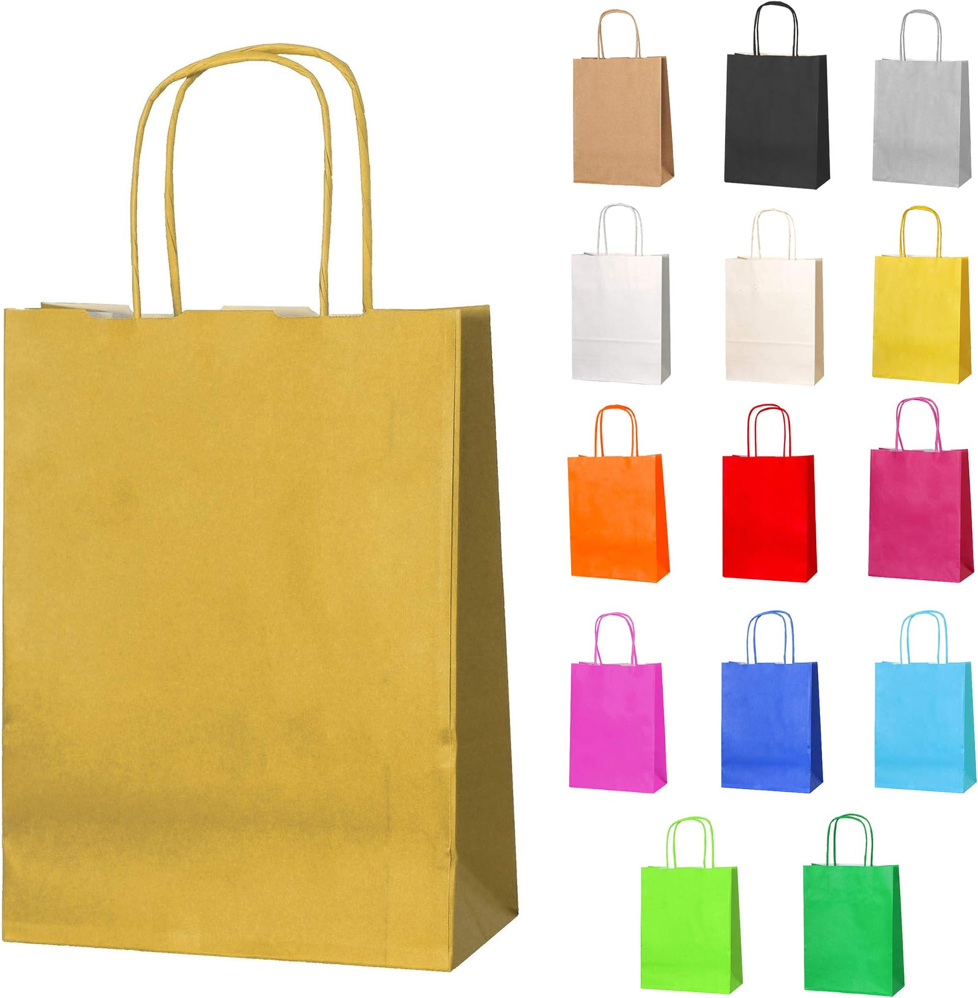 Thepaperbagstore 40 Small Paper Party Bags, Gift and Sweet Bags with Twist Handles - Gold - 180x220x80mm