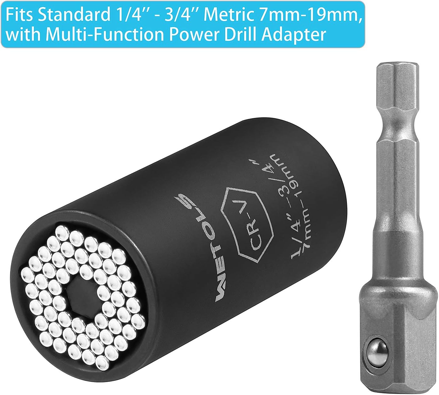 Wetols Universal Socket, Grip Socket Set Fits Standard 1/4'' - 3/4'' Metric 7mm-19mm, with Multi-Function Power Drill Adapter, Best Tool Gift for Men Father Dad Husband Boyfriend - - 
