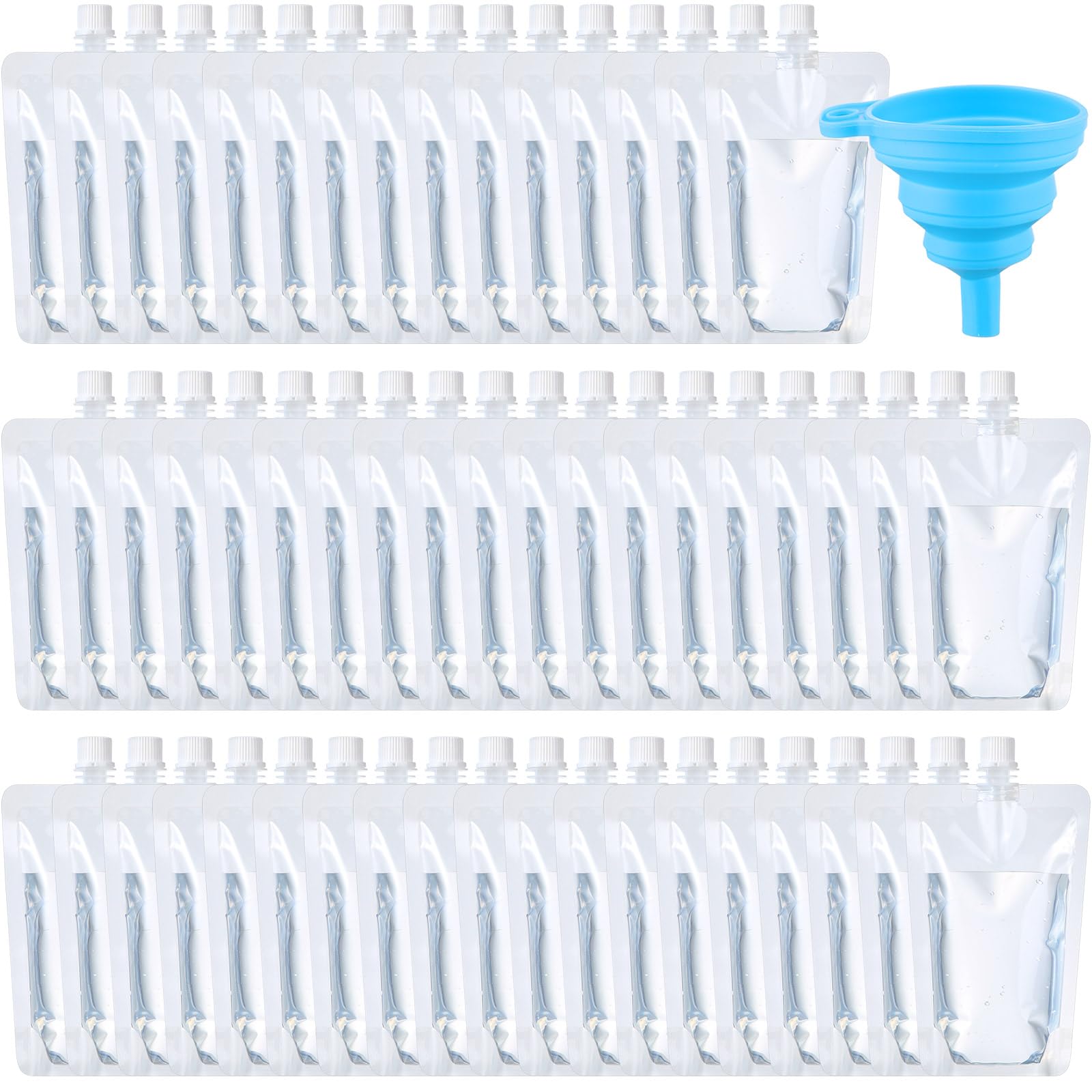 Photo 1 of Patelai 300 Pieces Plastic Liquid Pouch Reusable Juice Pouches Travel Water Leak Proof Bags Bulk with Collapsible Silicone Funnel for Travel Outdoor (10 oz)
