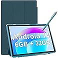 Android Tablet 10 Inch Tablet With Case Screen Stylus Android 14 Tablets 6GB RAM 32GB ROM Support 1TB Expansion 6000mah Battery 10.1" IPS HD Touchscreen 2MP+8MP Dual Camera WIFI-6 Bluetooth5.0 Tablets