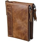 Alkenred small wallet for women Leather Bifold Compact Card Holder Zipper Pocket Wallet RFID Blocking Card Case Purse with ID Window(brown)