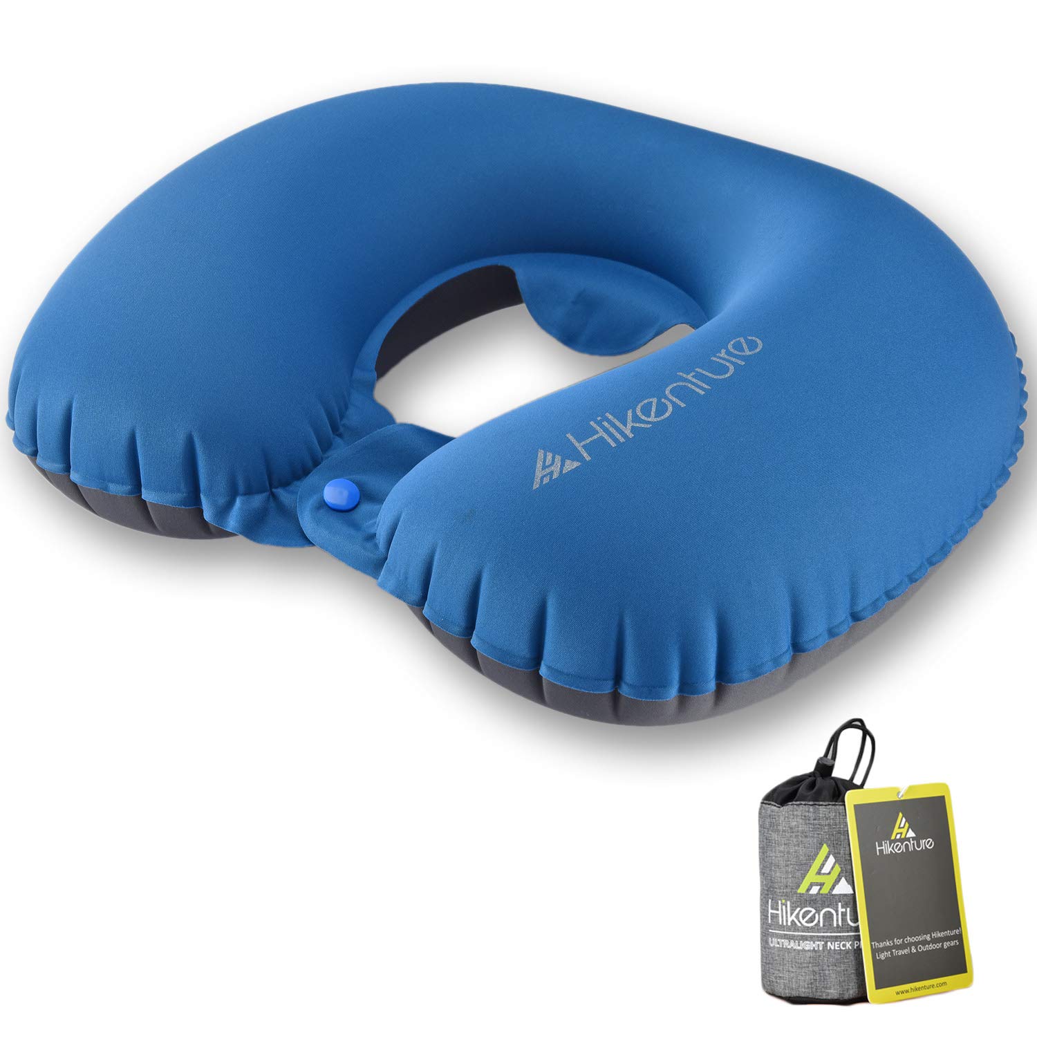 HIKENTURE Inflatable Neck Pillow Lightweight Travel Pillow- Portable U Shape Neck Support Cushion for Camping, Hiking, Office Nap, Home, Car, Travel Airplane, Train and Bus(Dark Blue)