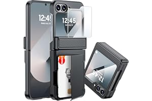 C CENMASO CENMASO for Samsung Galaxy Z Flip 6 Case/Z Flip 7 FE Case with Card Holder [RFID Blocking] & Hinge Protection & Screen Protector, Full-Body Shockproof Phone Case for Z Flip 6/Z Flip 7 FE-Black