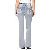 Miss Me Women's Floral X-Stitched Faux Flap Pockets Mid-Rise Bootcut Jeans