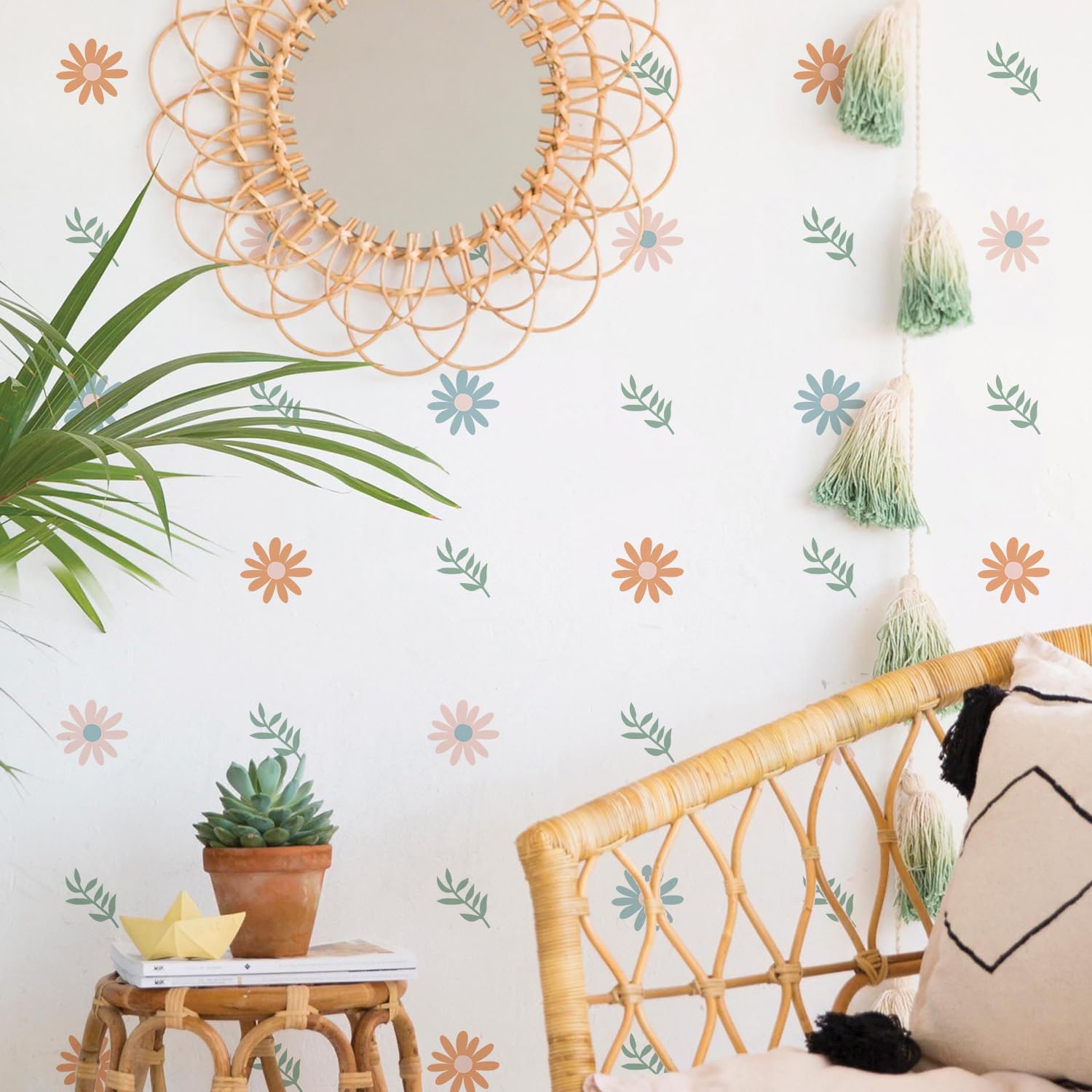 36pcs Daisy Wall Decal Boho Daisy Wall Decals Easy to Peel and Stick Floral Vinyl Wall Stickers Daisy Wall Decor for Bedroom Nursery Living Room Home No Residue Party DIY Art Decoration(P8)