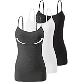 Accbiety 3 Pack Womens Camisole with Built in Bra Adjustable Strap Tank Tops for Women Cami Shelf Bra Cotton Undershirt