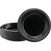 PLASTICPRO 100 PCS Black Plastic Plates Light Weight 7 Inch Plastic Dinner Dessert Appetizer Plates Black Plates Disposable for Party and Wedding