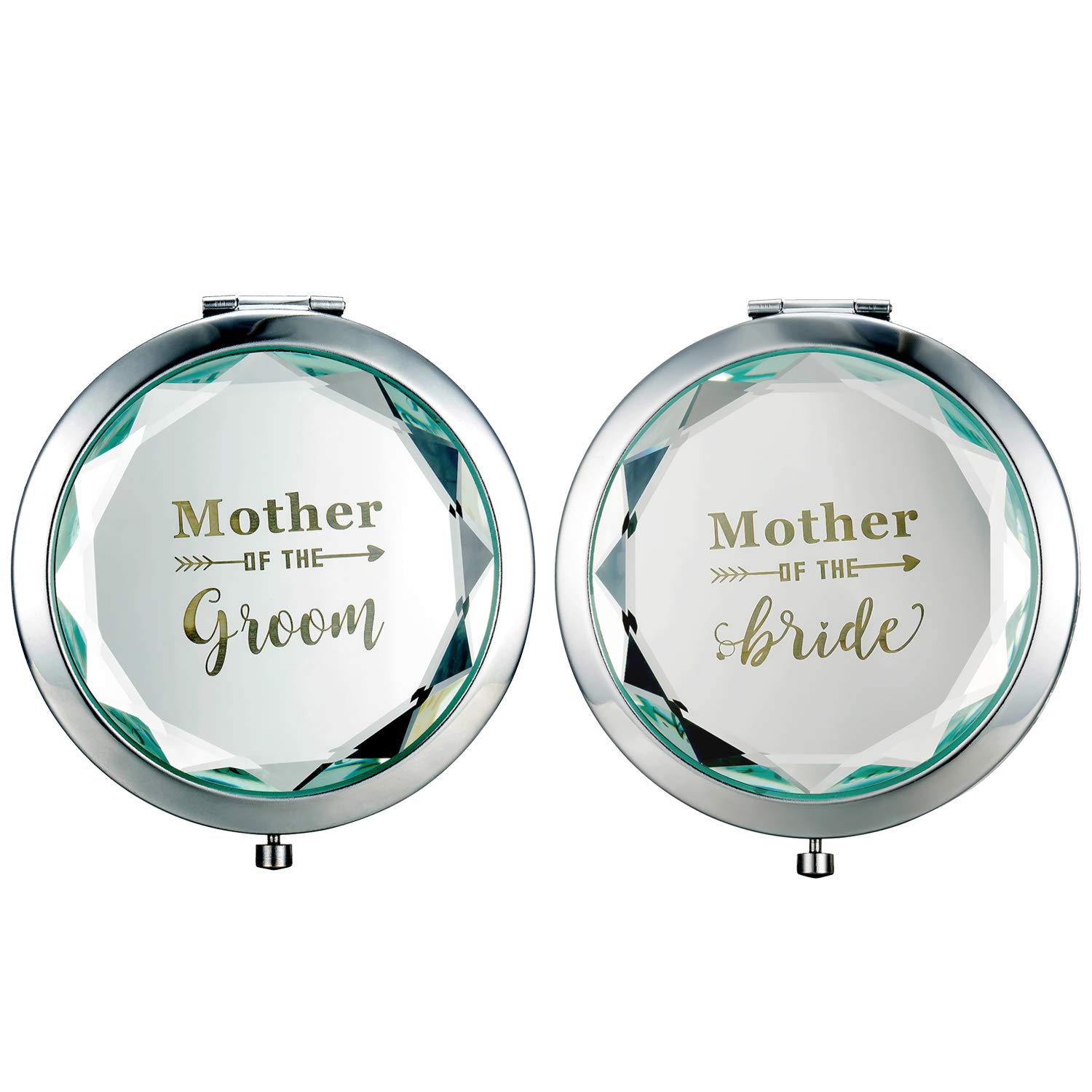 Humphrey Amelia Pack of 2 Engraved Mother of The Bride and Mother of The Groom Makeup Mirror Compact Pocket Mirrors Bridal Shower Party Wedding Proposal Gifts