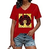 Black History Shirts for Women I Am Black History Month Shirt V Neck Graphic African American Short Sleeve Tee Tops