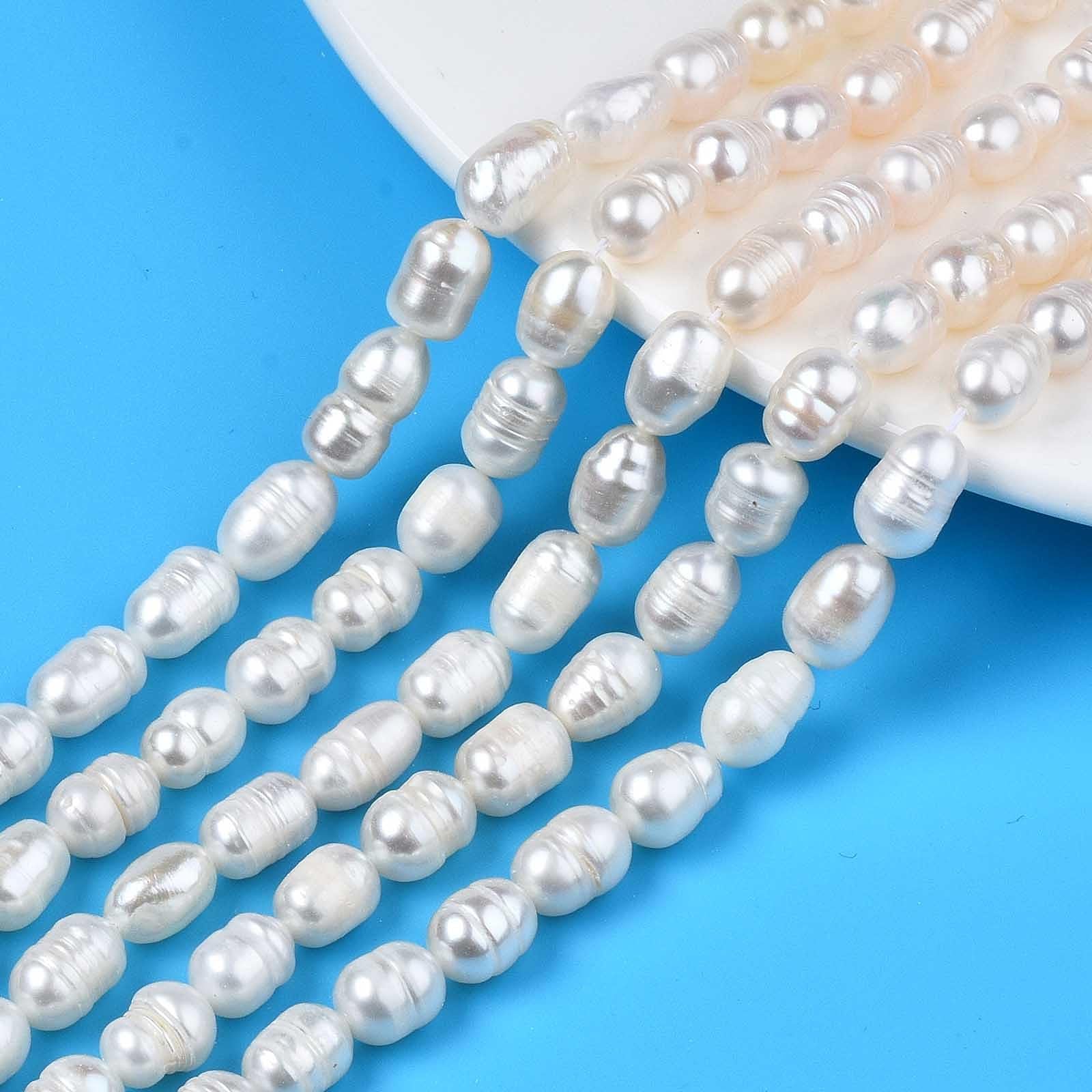Boutigem 190Pcs Natural Freshwater Pearl Beads Seashell Color Rice Shaped Pearl Beads for Necklace Bracelet Jewelry Making