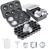 Ice Cube Tray, AiBast Ice Trays for Freezer With Lid, 3 Pack Silicone Large Round Ice Cube Tray, Sphere Square Honeycomb Ice 