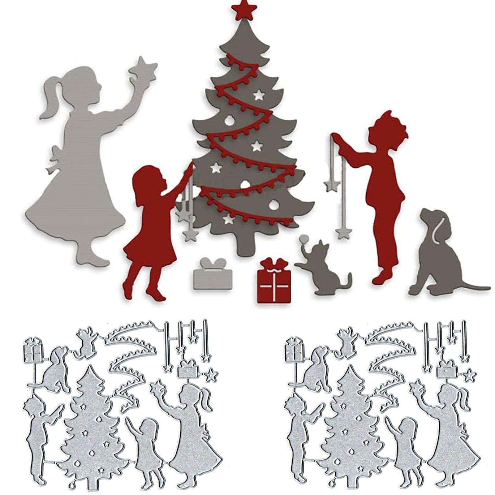 Christmas Tree Sets Embossing Metal Cutting Die Cuts, Merry Christmas Embossing Stencils DIY Crafts Cards Cutting Dies Cuts for DIY Embossing Card Making Photo Decorative Paper Dies Scrapbooking