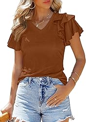 SHEWIN Plus Size Tops for Women 2025 Ruffle Short