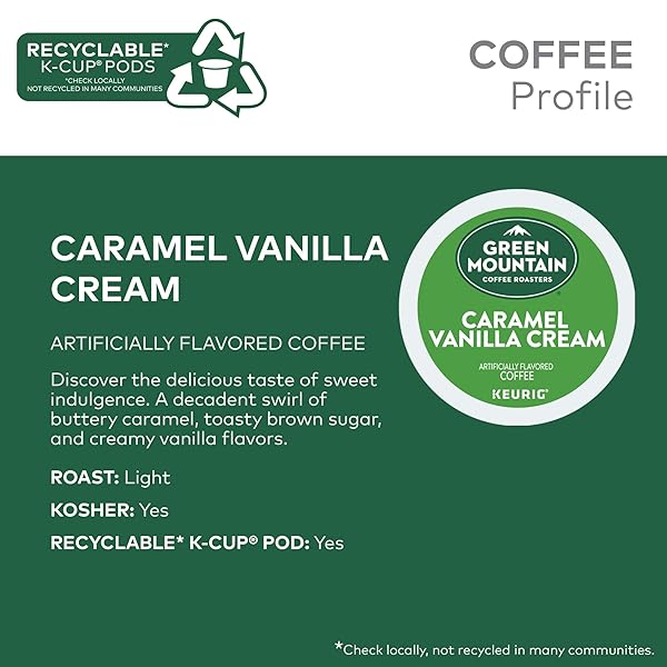 GREEN MOUNTAIN COFFEE ROASTERS CARAMEL VANILLA CREAM, KEURIG SINGLE SERVE K-CUP PODS, LIGHT ROAST COFFEE, 12 COUNT