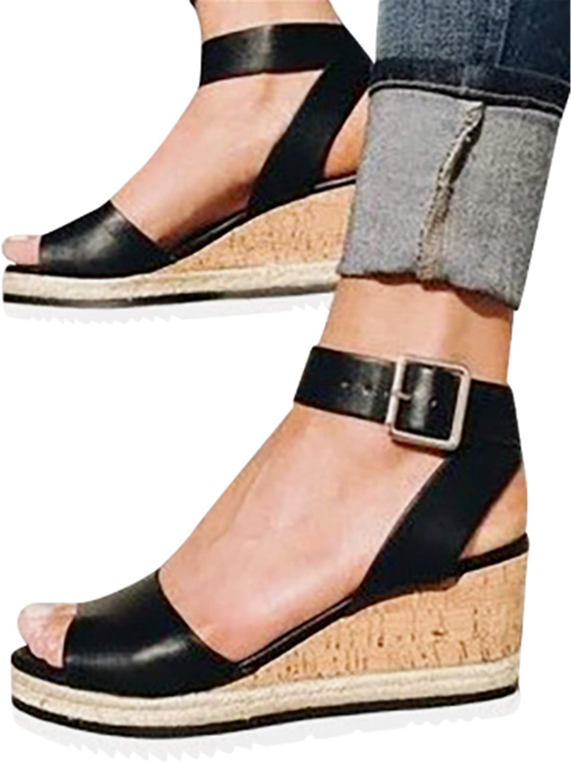 Gyouanime Women Ankle Strap Platform Wedges Sandals High Heel Wedge Sandals Dress Shoes Peep Toe Sandals