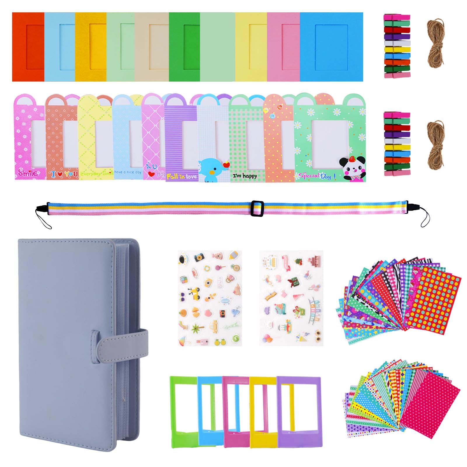 Instant Camera Accessories Bundle Compatible with Fujifilm Instax Mini 9 8 11 12 70 90 Camera Include Mini Photo Album, Film Frames, Wall Hang Frames, Border Stickers(Blue)