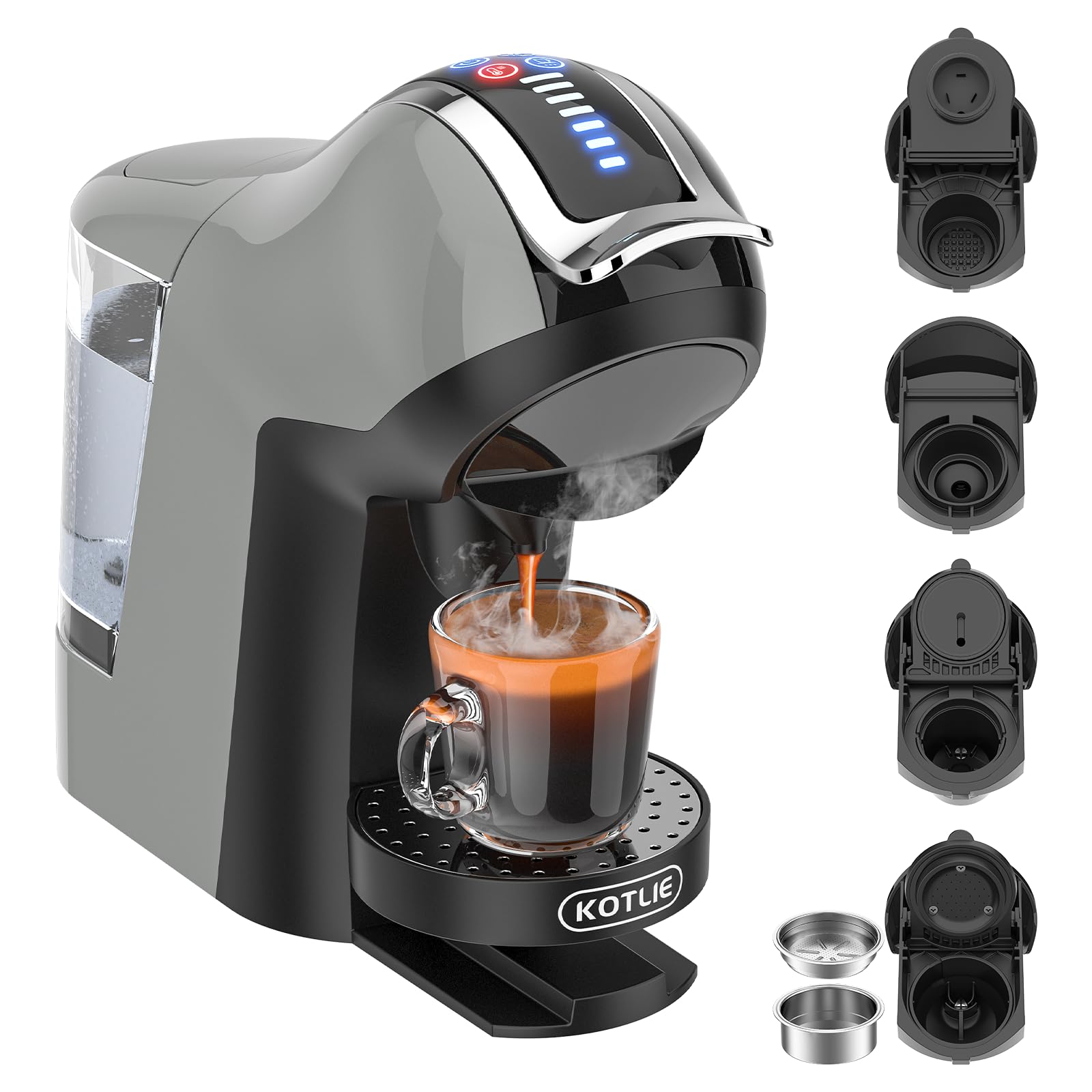 Photo 1 of *MINOR DAMAGE - USED*
KOTLIE Espresso 5in1 Single Serve Coffee Maker, 19Bar Cappuccino&Latte Maker, Cold&Hot Brewing Coffee Machine for K*cup/NES*presso Original/D*olce G*usto/Ground Coffee/44mm ESE(LightGrey)