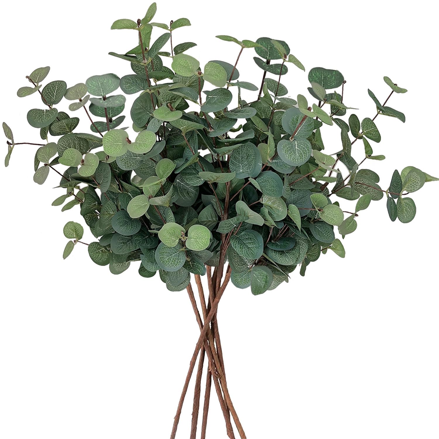HNNFMY 6 Bunches Artificial Flowers Green Artificial Eucalyptus Stems,Faux Silk Eucalyptus Branch Fake Green Foliage Greenery Stem for Flower Arrangement Wedding Centerpiece Decor
