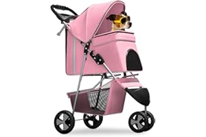 Magshion 3-Wheel Pet StrollerFoldable Travel Jogger for Small & Medium Dogs & Cats (Up to 33lbs)Lightweight Carrier with 