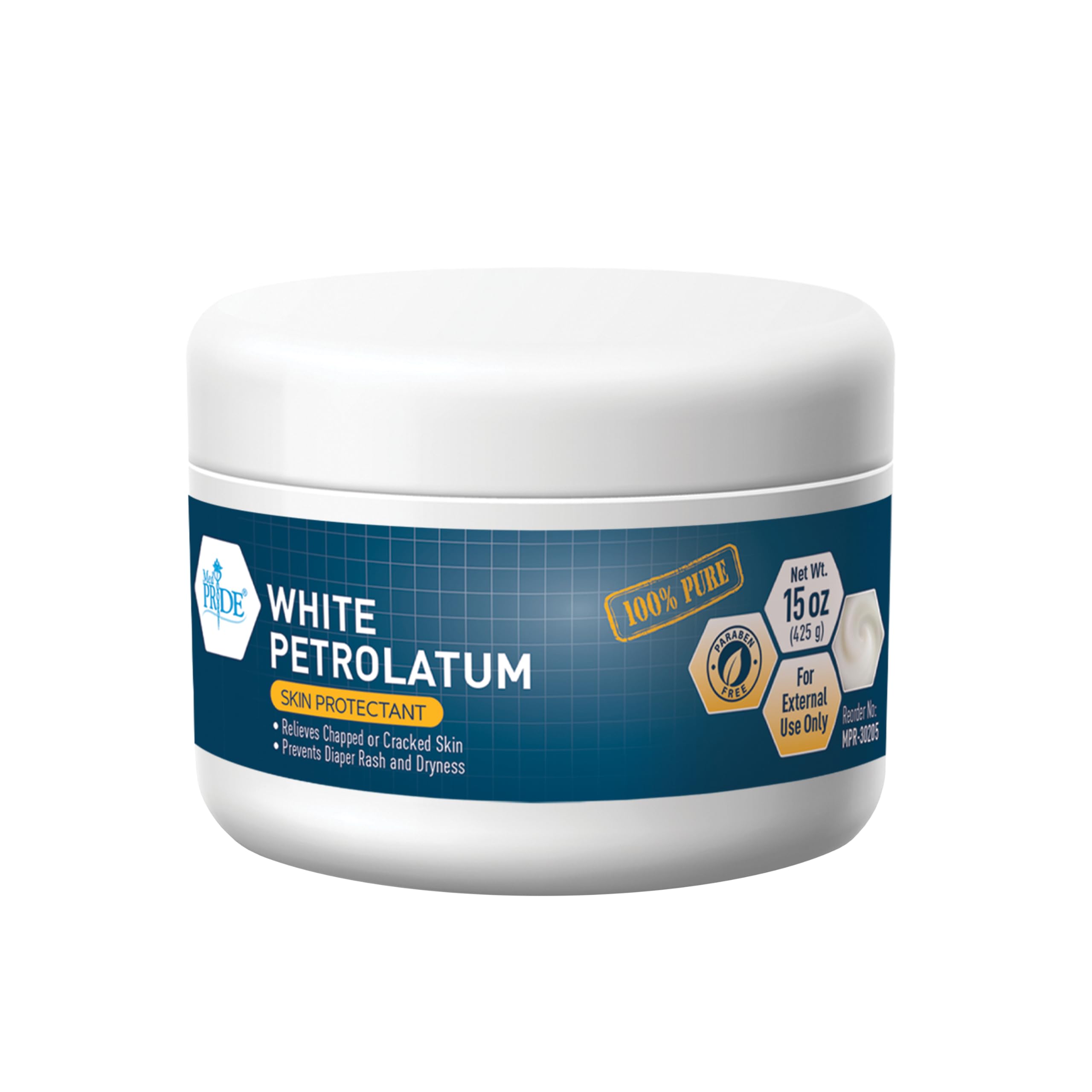 MED PRIDE Pure White Petroleum Jelly 15oz Skin Protectant & Moisturizer for Dry Skin, Chapped Lips, Diaper Rash, 100% White Petrolatum
