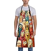 Turamurra Cartoon Chickens Apron for Women, 28x33in, Kitchen Chef Aprons with 2 Pockets, Polyester, Colorful Chicken Faces Apron for Cooking BBQ Baking Gardening Chef, Gifts for Mom Wife Dad
