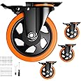5 Inch Swivel Caster Wheels, Heavy Duty Casters Set of 4, Locking Industrial Casters with Brake, Swivel Top Plate Casters Wheels for Furniture and Workbench(Free Hardware Kits)