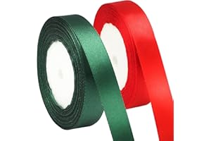 joycraft Christmas Ribbon, 50 Yards Red Green Satin Gift Ribbon, 3/4 in Wide Handmade Satin String for Bow, DIY Craft, Xmas Party Deco