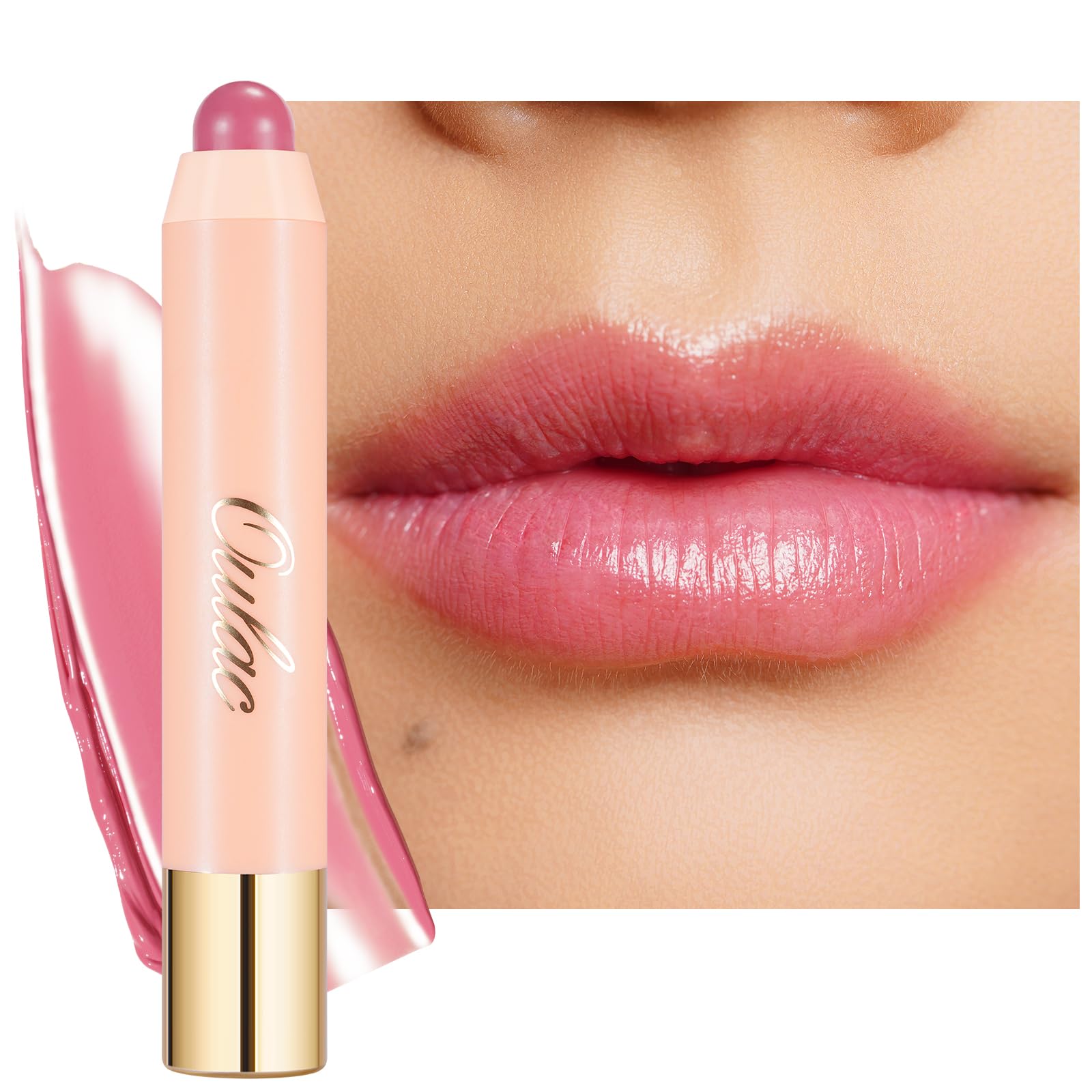 Oulac Light Pink Moisturizing Lipstick Tinted Lip Balm - Hydrating Lip Crayon for Dry Lips & Blush - Lip Colour and Cheeks Makeup | 2.48g, Rose Tea (06)