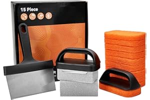 RUSHARE Griddle Cleaning Kit for Blackstone, 15-Pieces Flat Top Grill Accessories Cleaner Tool Set - Scraper, Cleaning Brick, Scouring Pads, and Cleaning Handles, Easy Cleaning on Hot or Cold Surfaces
