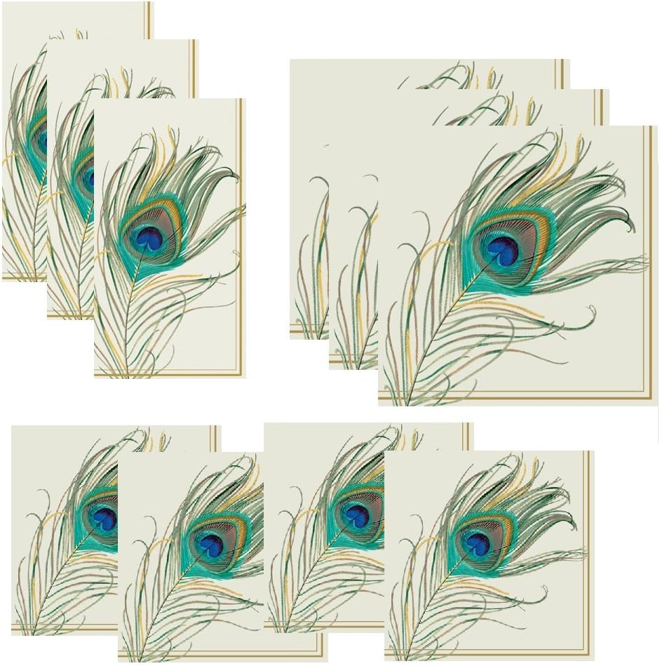 Peacock Napkins Paper Set Feather Variety Pack Guest Towels, Dinner Size & Cocktail Napkins