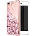 WORLDMOM for iPhone 7 Plus Case,for iPhone 8 Plus Case, Double Layer Design Bling Flowing Liquid Floating Sparkle Colorful Glitter Waterfall TPU Protective Phone Case, Rose Gold