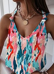 Essrite Womens Tops Summer Plus Size V Neck Knotted